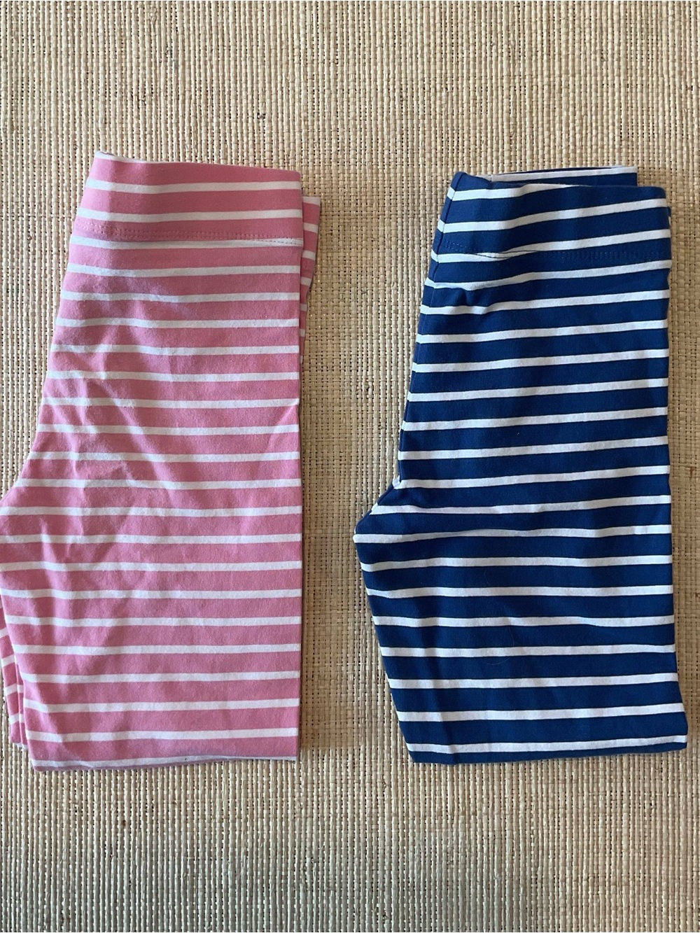 Mini Boden Pink and Navy Striped Kids Leggings Duo
